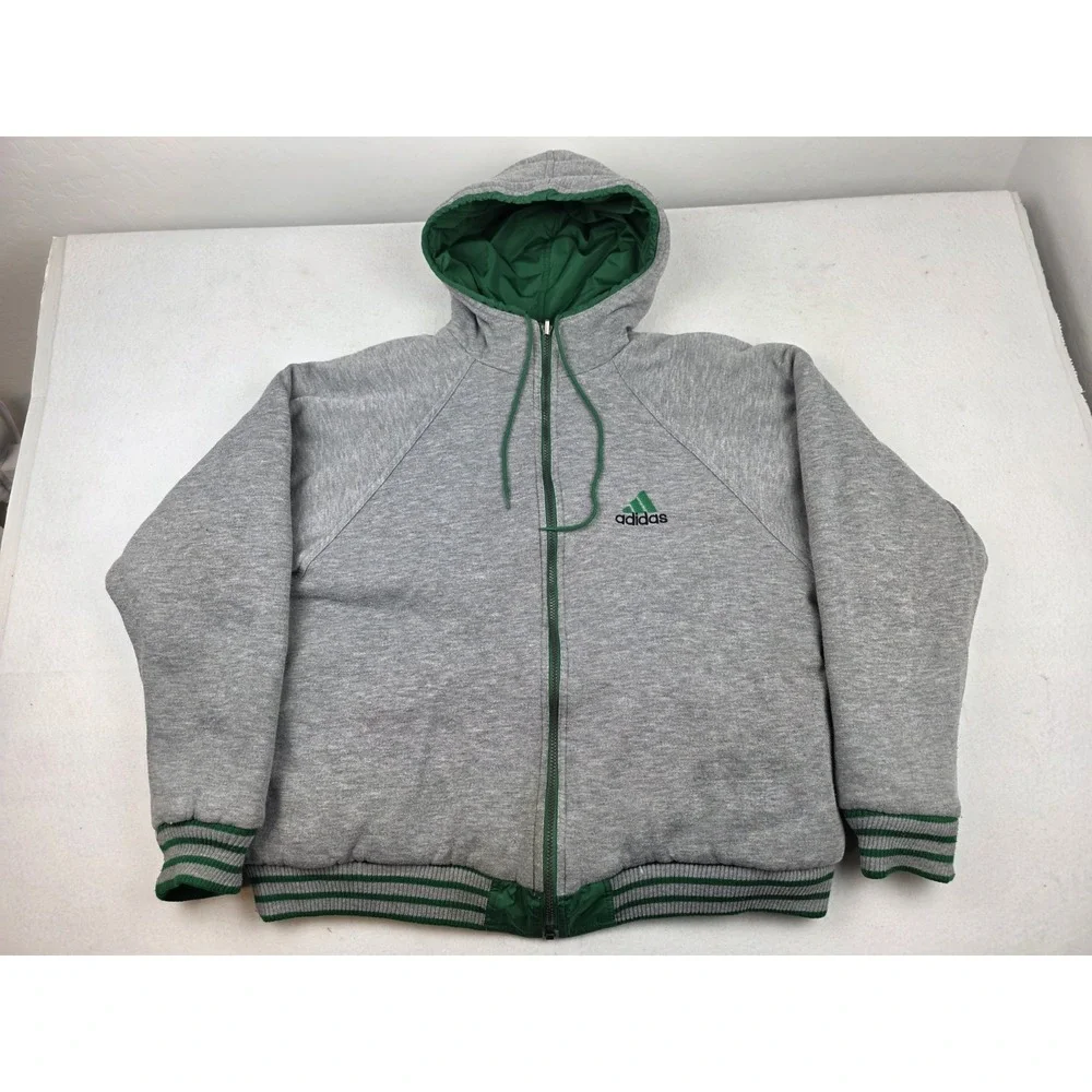 Vintage Adidas Reversible Hooded Full Zip Jacket Embroidered Logo Men Size XL‎